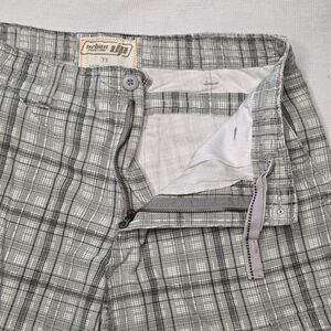 Urban Up Men’s Cargo Shorts 33 Plaid White Gray Sage Cotton Drawstring Waist